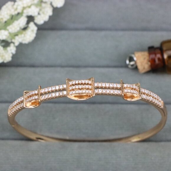 Rose Gold Plated Bangle with Double Row Cubic Zirconia Detailing, XPBL0419 - Picture 10 of 12